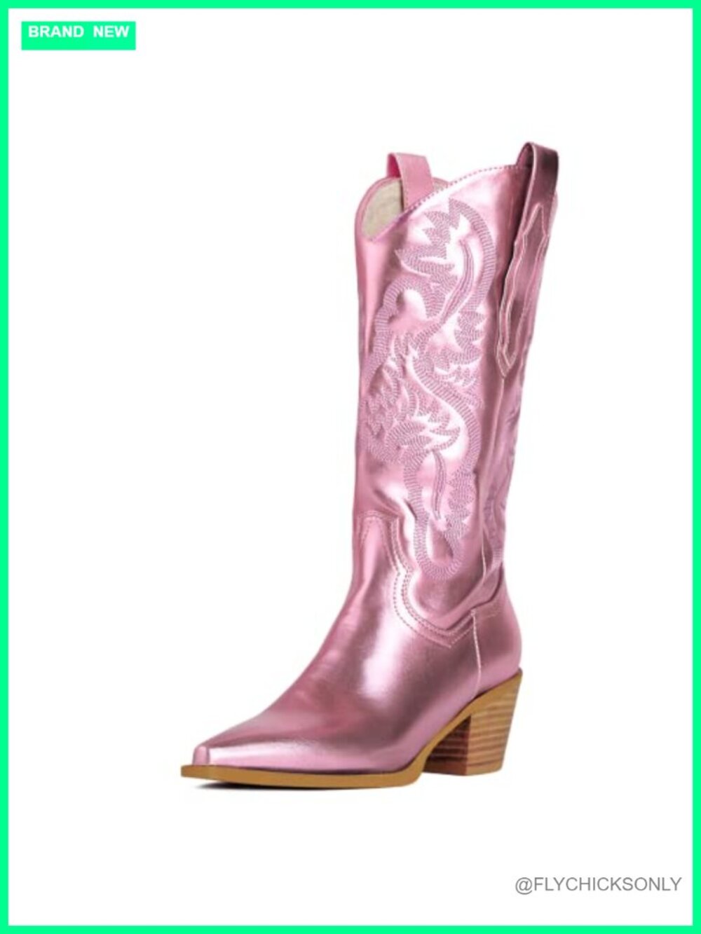 Cowgirl Boots Embroidered Pointed Toe Chunky Block Heel Western